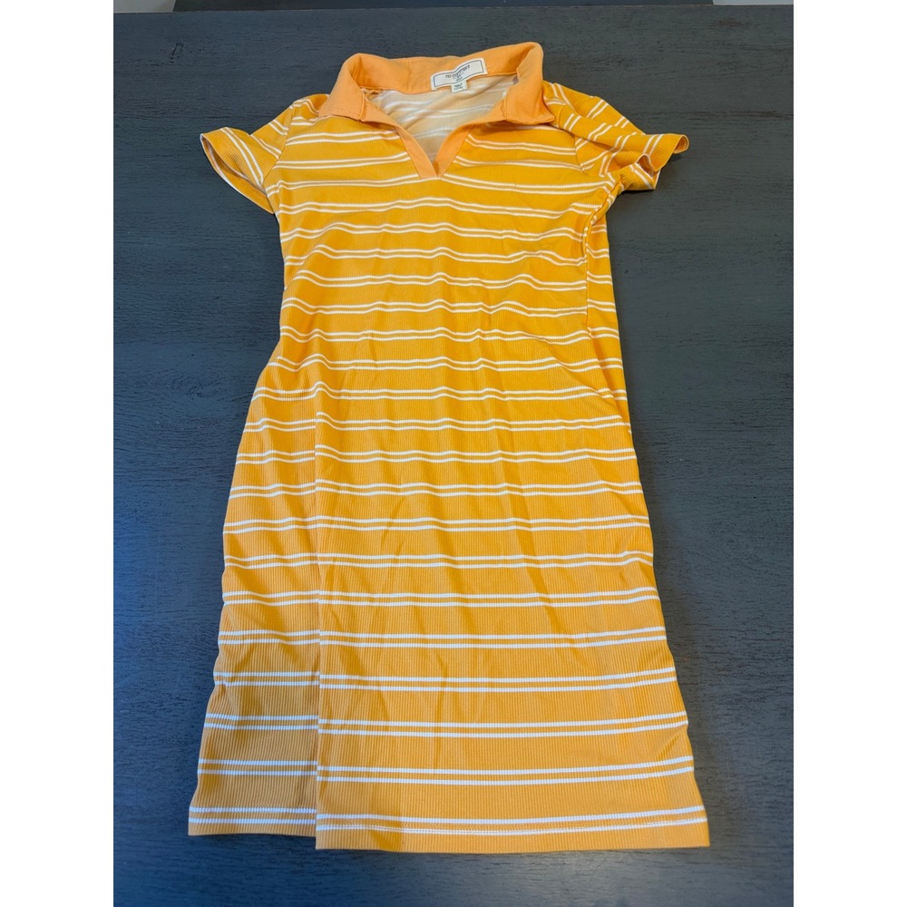 No Comment Girls Orange White Striped Ribbed Polo Dress Size L 14 RK525173